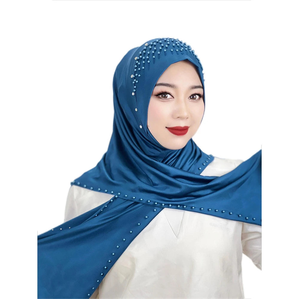 Muslim Hijab Solid Color Beaded Arab Hijab Long Hijab Women Hijab Beaded Soft and Easy to Wear Hijab Turkish Head Wrap Scarf