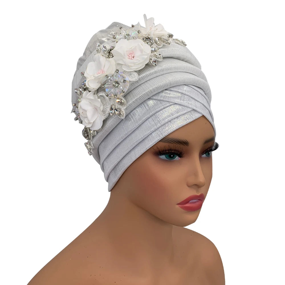 2024 New African Women's Turban Cap Nigeria Auto Gele Headtie Already Made Wedding Geles Female Head Wraps with Diamond Flower