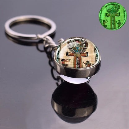 Ancient Egypt Culture Luminous Keychain Glow In The Dark Glass Ball Keyring Ankh Sphinx Anubis Scarab Goddess Egyptian Jewelry