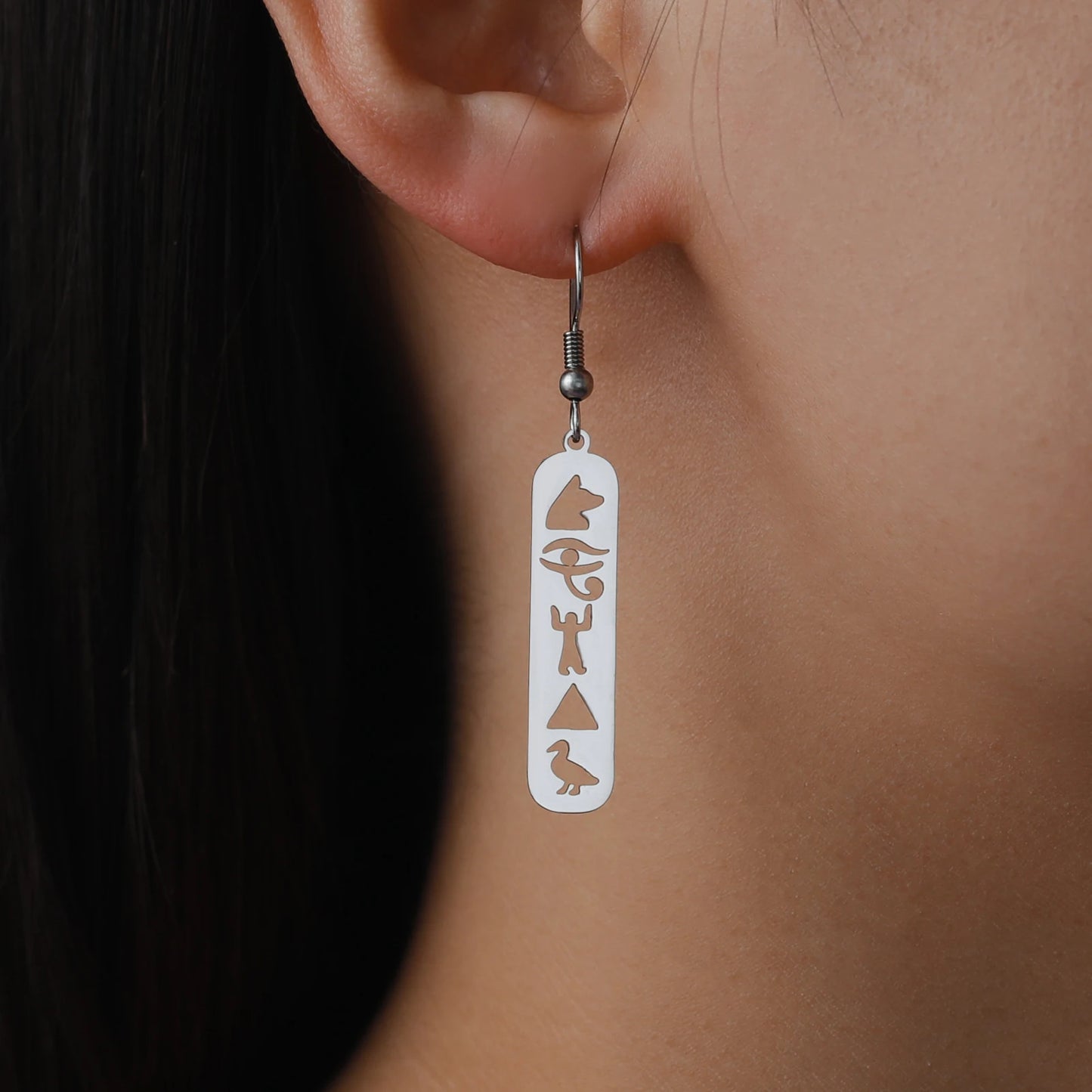 Dawapara Ancient Egyptian Cartouche Hieroglyph Symbols Earrings Eye of Horus Ankh Cross Spiritual Jewelry Stainless Steel Amulet