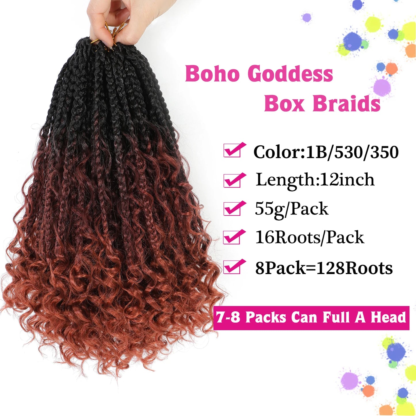 Forevery Goddess Box Braids Crochet Hair Bohomian Box Braids Crochet Hair for Black Women, Pre-Looped Crochet Braids