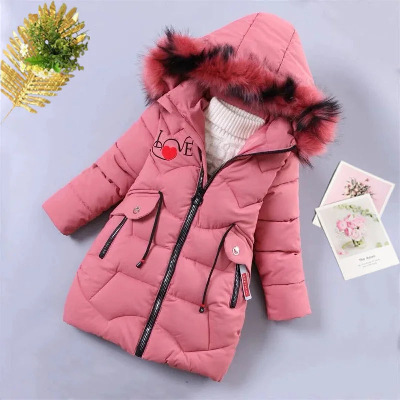 Kids Girls Cotton Jacket Winter Jacket For Girls Coat Baby Warm Hooded Outerwear Coat Girls Clothing Children Soild Down Coat