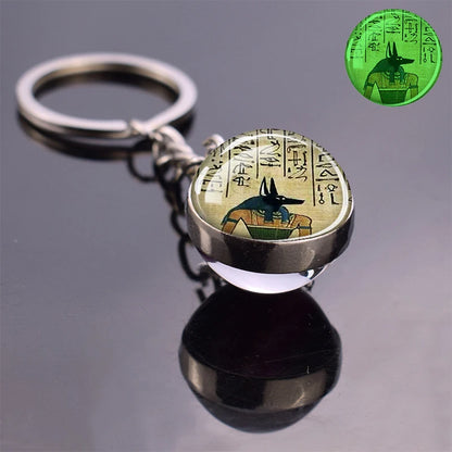 Ancient Egypt Culture Luminous Keychain Glow In The Dark Glass Ball Keyring Ankh Sphinx Anubis Scarab Goddess Egyptian Jewelry