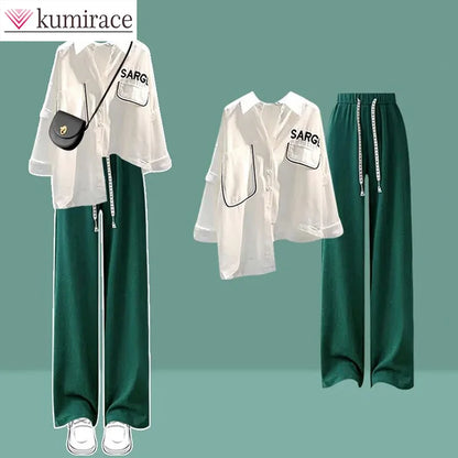 Autumn Set Women's 2023 New Large Fashion Shirt Versatile Casual Pants Two Piece Set Fall Two Piece Outfits for Women Pant Sets