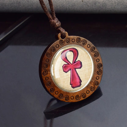 Ancient Egypt Pendants Ankh Anubis Scarab Sphinx Isis Goddess Wood Pendant Rope Chains Necklace for Women Men Egyptian Jewelry