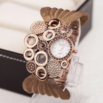 Women Watch Luxury Fashion Bracelet Popular Inlaid Rhinestones Mesh Watchband Ladies Casual Quartz Watches Dress Wristwatch