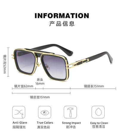 HOT WAVE Blue Mirror Sunglasses Men UV Ray Lense Eyewear Vintage Fashion Square Men's Sun Glasses 95885