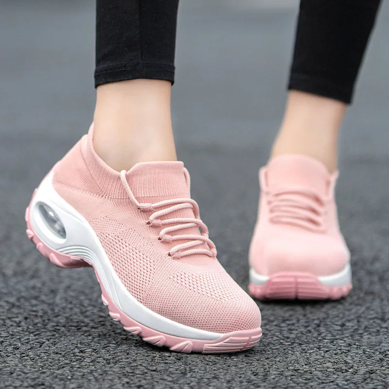 Women Casual Shoes Yellow Walk Shoes Arch Support Casual Sneakers Air Cushion Sport Running Shoes Breathable Autumn Sock Sneaker