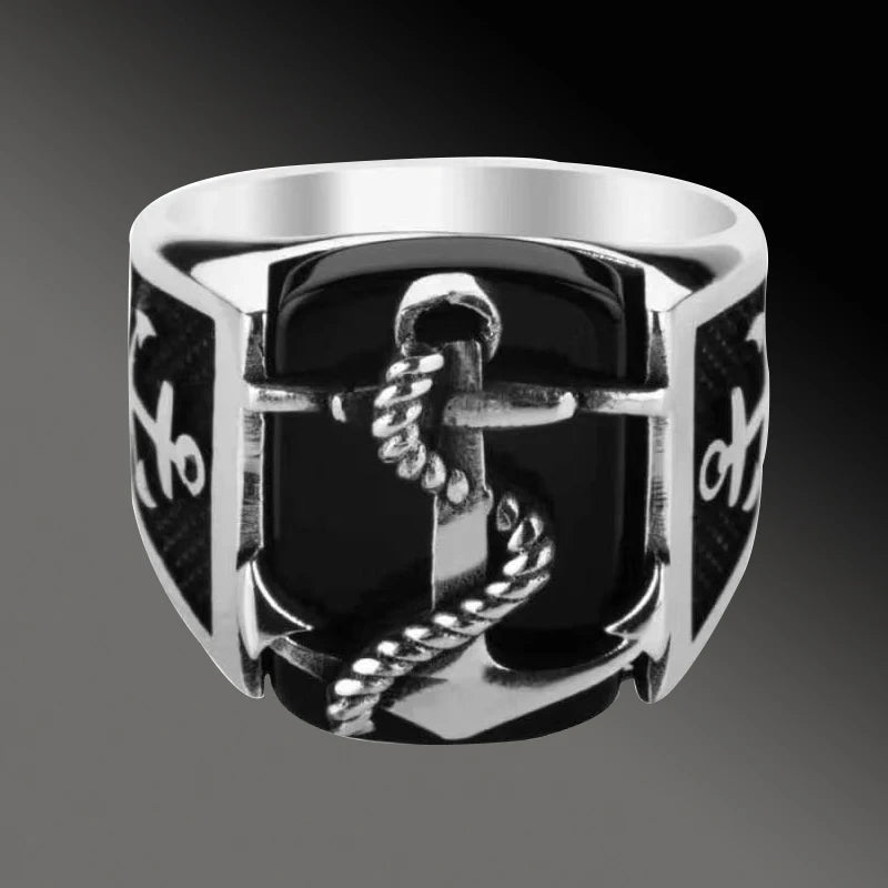 New Stainless Steel Personality Boat Anchor Ring Striped Retro Men's Ring Popular Hand Accessories