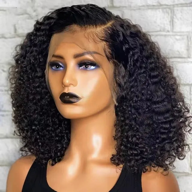 Water Wave Short Bob Cut Natural Black Color 13X4 Lace Front Synthetic Wig For Black Women Prepluck Hairline Cosplay Daily Party