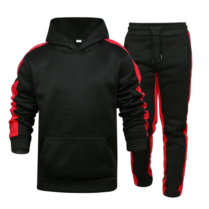 Mens Tracksuit Solid Color Casual Hooded Sweatshirt Suit High Quality Jogging Fitness 2 Pc Set Outdoors Football Sports Clothing