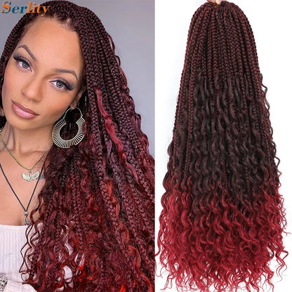 1-6 Packs Ombre Box Braids With Curly Ends Synthetic Crochet Hair 18 24 Inches T 30 27 Burgundy Goddess Box Braids Crochet Hair