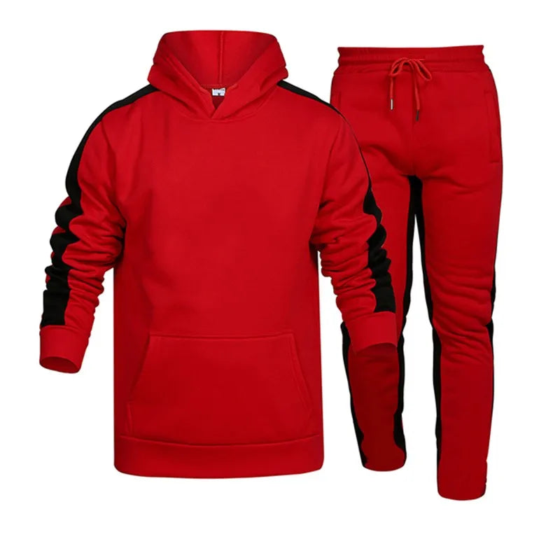 Mens Tracksuit Solid Color Casual Hooded Sweatshirt Suit High Quality Jogging Fitness 2 Pc Set Outdoors Football Sports Clothing