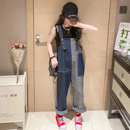 Teen Girls Overalls Autumn Fashion Kids Blue Denim Suspender Pants for Girls Casual Loos all-match Children Jumpsuits 10 12 13Y