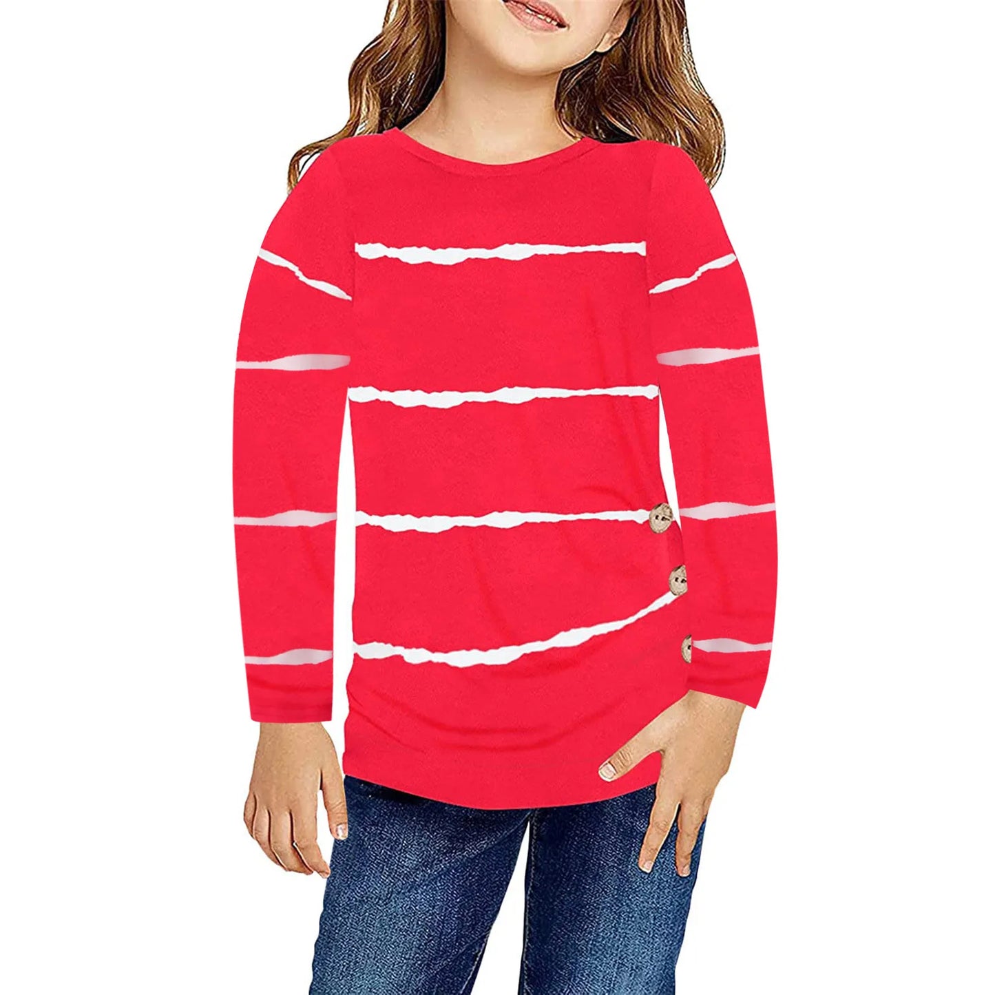 4 to 13 Years Old Kids Little Girls Casual T Shirts Autumn Long Sleeve Tops Striped Crewneck Tunic Tops Kids Tee Blouses T-Shirt