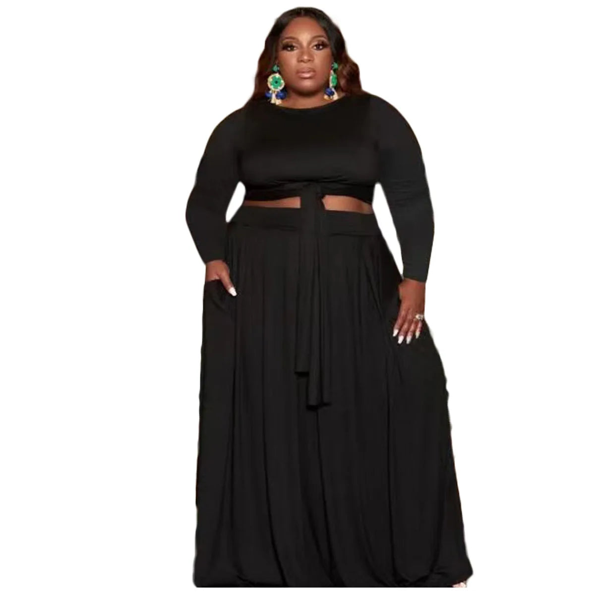 XL-5XL Fall 2022 Plus Size Women Clothing Skirt Two Piece Sets 2022 O Neck Long Sleeve Casual Bandage Lady Outfits Dropshipping