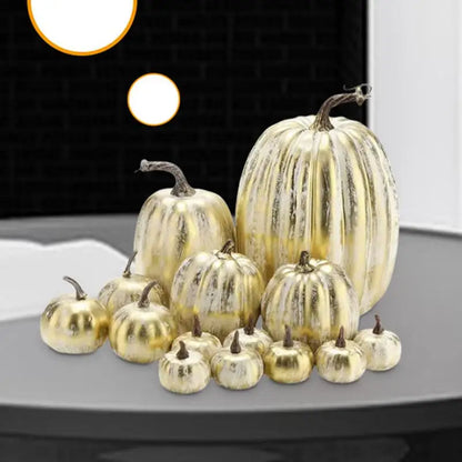 Simulated Golden Pumpkin Set Halloween Centerpiece Props 14pcs Assorted Faux Harvest Pumpkins for Home Garden Patio Yard Hotel