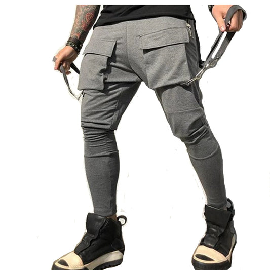 Men Cotton Cargo Pants Hip Hop Skinny Streetwear Grey Casual Slim Sport Trousers Male Training Workout Fitness Sweatpants