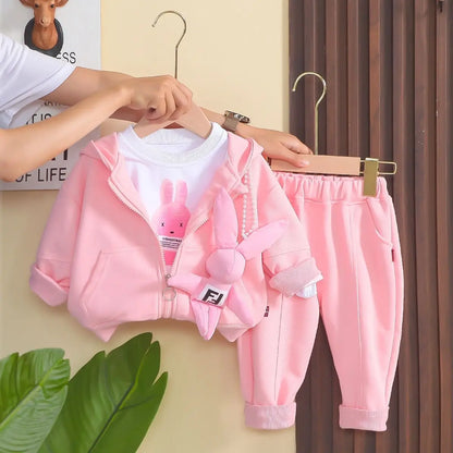 Girls Baby Clothing Set New Cartoon Children's Cute Casual Coat T-shirt Pants 3 Piece Set Spring and Autumn Kids Outfits