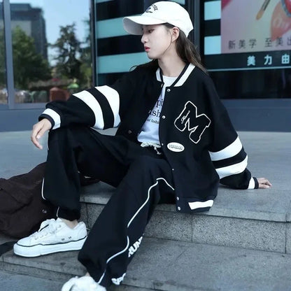 2024 Spring Children Tracksuit Teen Girls Baseball Uniform Suits Sports Jackets +Pants 2Pcs Outfits Korean Style JK Loungewear