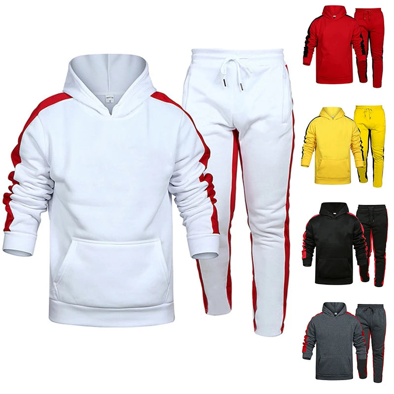 Mens Tracksuit Solid Color Casual Hooded Sweatshirt Suit High Quality Jogging Fitness 2 Pc Set Outdoors Football Sports Clothing