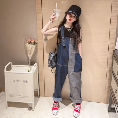 Teen Girls Overalls Autumn Fashion Kids Blue Denim Suspender Pants for Girls Casual Loos all-match Children Jumpsuits 10 12 13Y