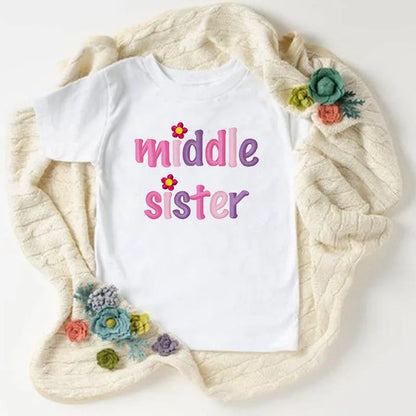 Big Sister Little Sister Twins Sister Tshirt Children Short Sleeves Tops Matching Outfit T-shirt White Tee Kids Top Girl Clothes