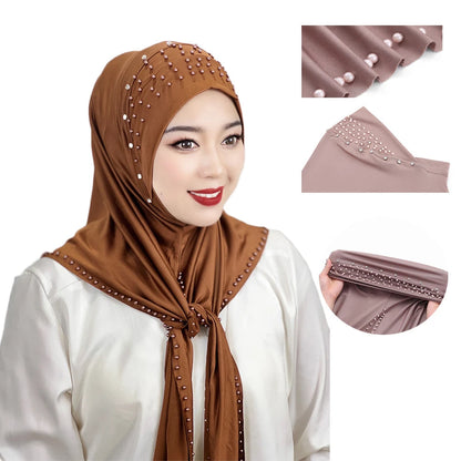 Muslim Hijab Solid Color Beaded Arab Hijab Long Hijab Women Hijab Beaded Soft and Easy to Wear Hijab Turkish Head Wrap Scarf