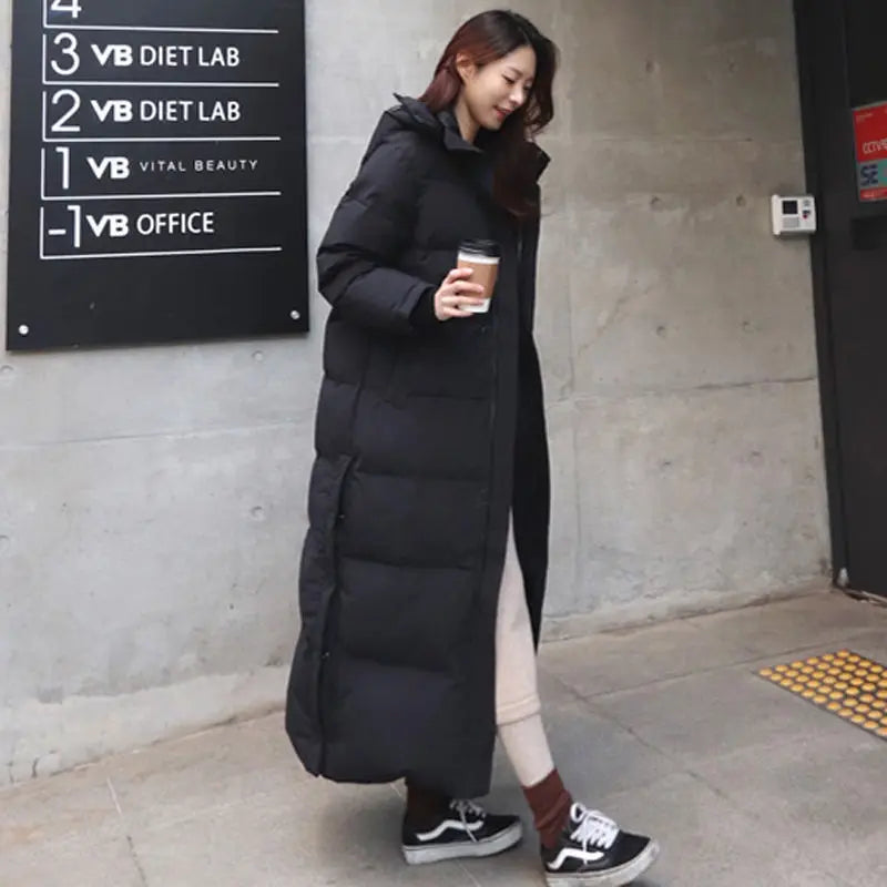 Long Winter Jacket Parka Maxi X-Long Women Coat Casual Loose Overcoat Female Clothing Outerwear Cotton Down Hood Fluff