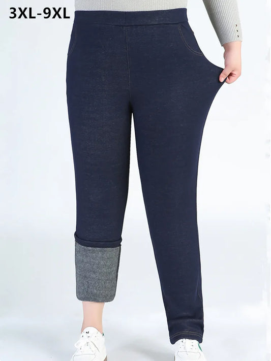 Plus Size Pants For Women 4XL 5XL 6XL 7XL 9XL 140KG Lady Thicken Fleece Autumn Stretched Girls Warm Winter Big Slim Fit Trousers