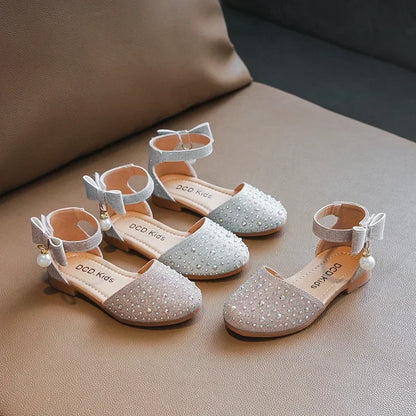 2024 Summer Baby Girls Sandal Princess Party Shoes Kids Banquet Princess Bling Fashion Children Silver Flat Toddler girl Sandals