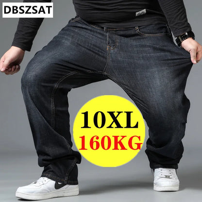 Men's Large Size Jeans Elastic Band NO 40  Oversize High Waist Loose Pant Husband Plus Size Fat Loose Black Male Denim Trouser