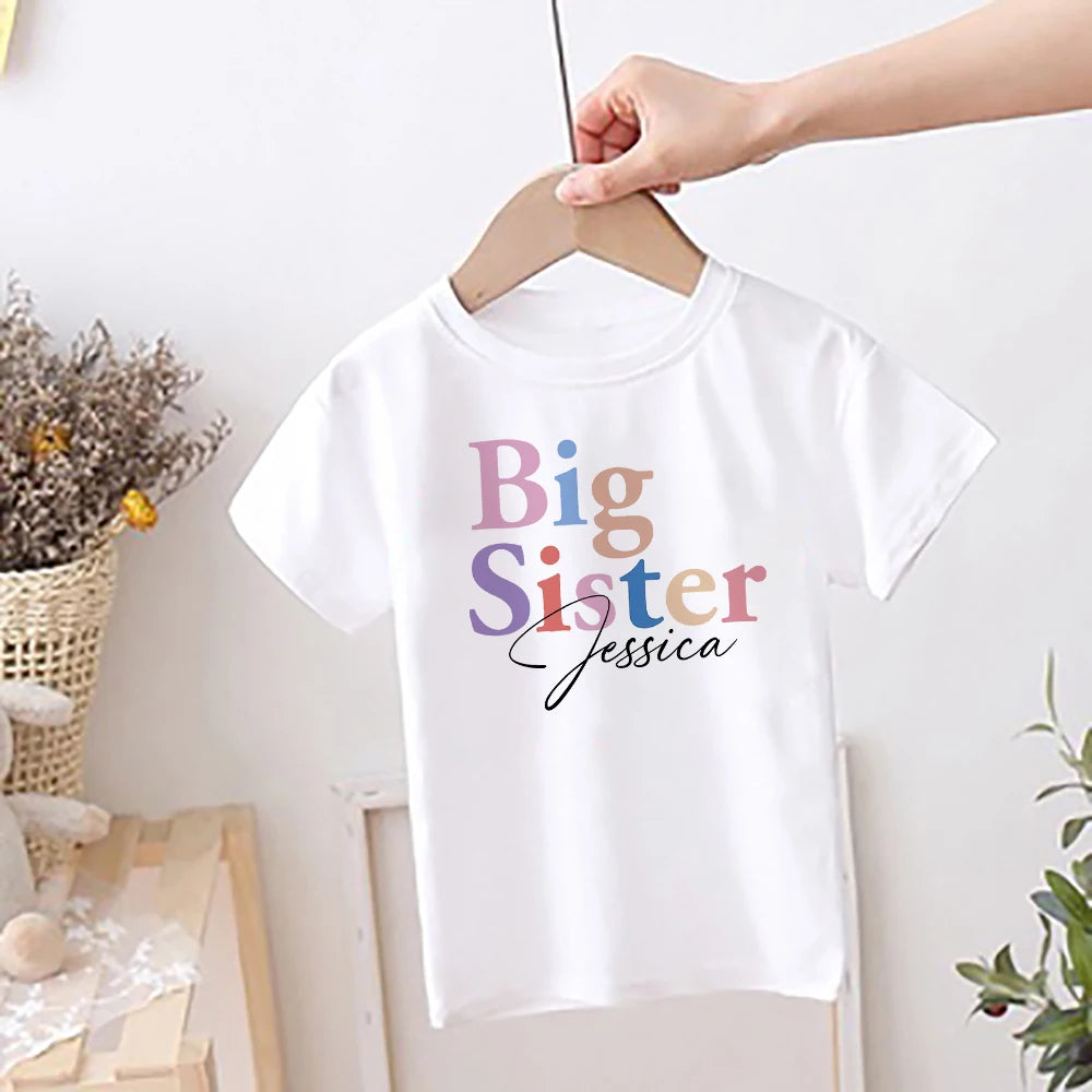 Big Brothes Little Sister with Name Kid T-shirt Personalised Boy Girl Matching Outfit Tops Summer Sibling T Shirt Child Clothes