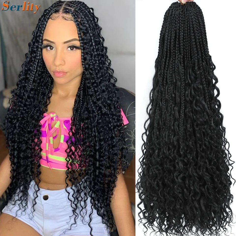 1-6 Packs Ombre Box Braids With Curly Ends Synthetic Crochet Hair 18 24 Inches T 30 27 Burgundy Goddess Box Braids Crochet Hair