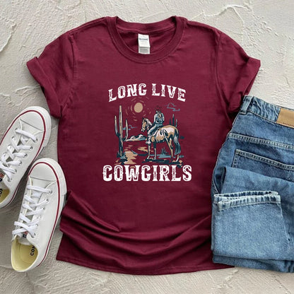 Long Live Cowgirls Shirt Western Desert Vintage Cactus Scene T-shirt Cowgirl Wild West Graphic Tee Country Girl Western Tshirt