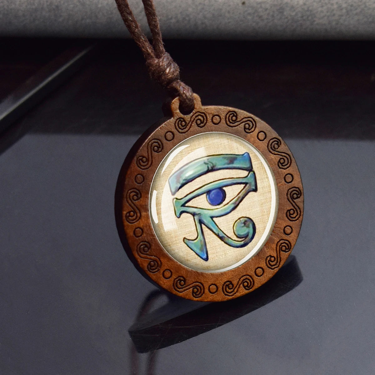 Ancient Egypt Pendants Ankh Anubis Scarab Sphinx Isis Goddess Wood Pendant Rope Chains Necklace for Women Men Egyptian Jewelry