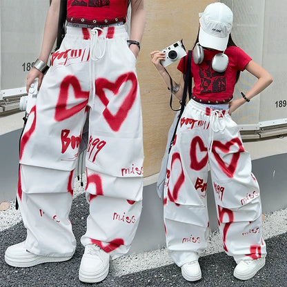 summer junior Girls Love Graffiti Casual Pants teenager girl Casual Hip Hop cargo pants kids Dance pants children clothes 10 12