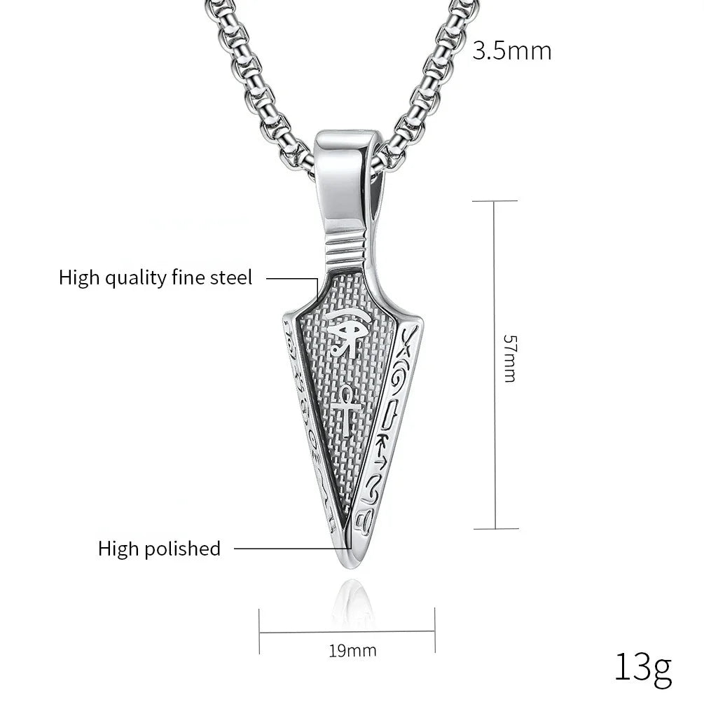 Men Stainless Steel Necklaces Jewelry Retro Eye of Horus Ankh Egyptian Cross Necklace Spearhead Arrowhead Pendant Accessories