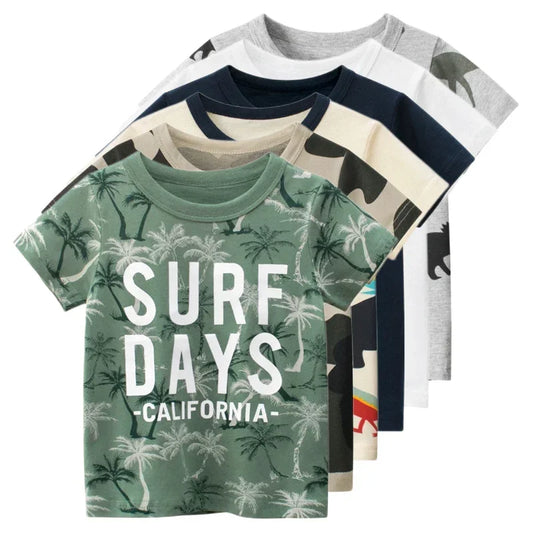 Korean Children's Clothing Summer 2025 Cotton Short Sleeve T-shirt for Boys Letter Camouflage Print O-Neck Baby Top Kids Clothes