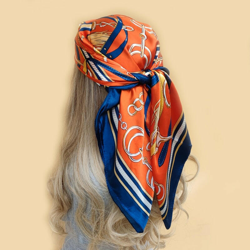 90*90cm Luxury Brand Square Scarf Fashion Beach Women Head Silk Wrap Spring Summer Shawl Ladies Foulard Bandanna Muffler hijab