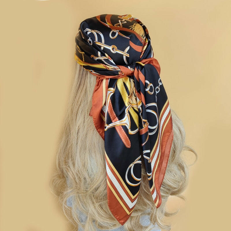 90*90cm Luxury Brand Square Scarf Fashion Beach Women Head Silk Wrap Spring Summer Shawl Ladies Foulard Bandanna Muffler hijab